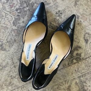 Manolo Blahnik 50 Carolyne Leather Low Heel Slingback Heels 40.5